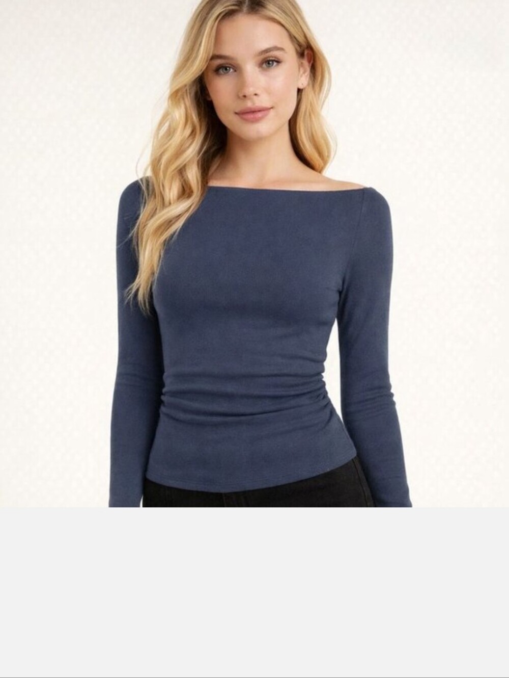 NWT OGL Navy Blue Modern Side Ruched Boatneck Brami Top Stretch Small